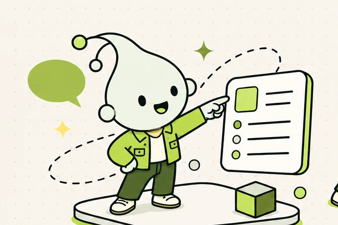 A small green helper presenting a project settings card.