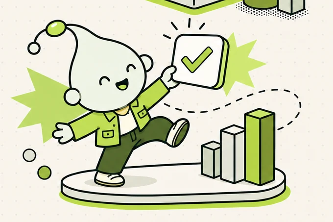 The green helper celebrating a successfully completed task.
